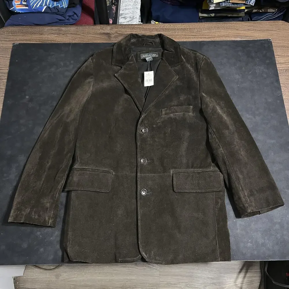 Banana Republic Suede Leather Sport Coat Jacket Bomber Small Brown Genuine VTG